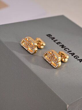 Balenciaga Gold Crystal Double-B Logo Cufflinks